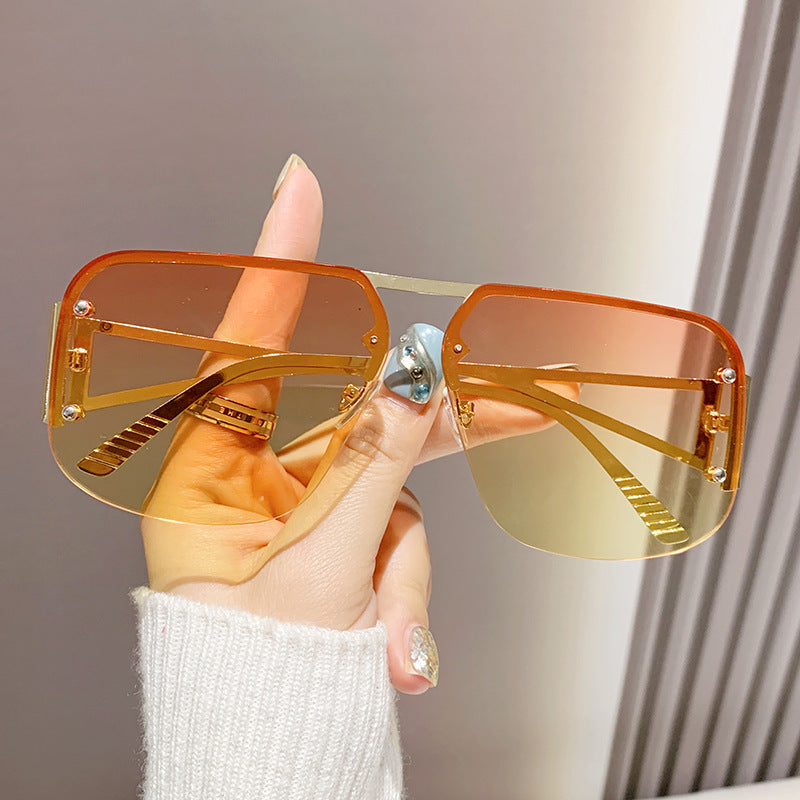 Wholesale New Sunglasses Men's Advanced Sense Metal Half-frame Aviator Sunglasses Women's Fashion